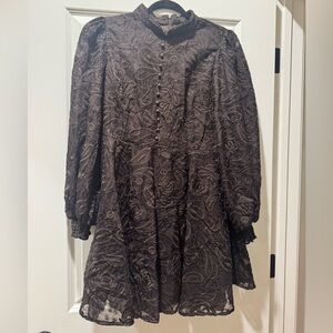 Elegant Brown Lace Long Sleeve Dress